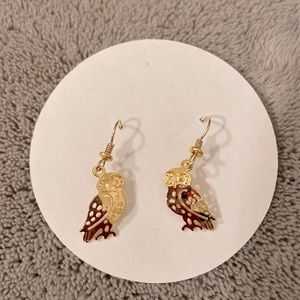 Gold Owl hook earrings